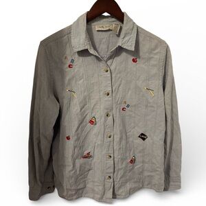 Cabin Creek Women’s Blue Embroidered School Days Button Down Shirt Size Large